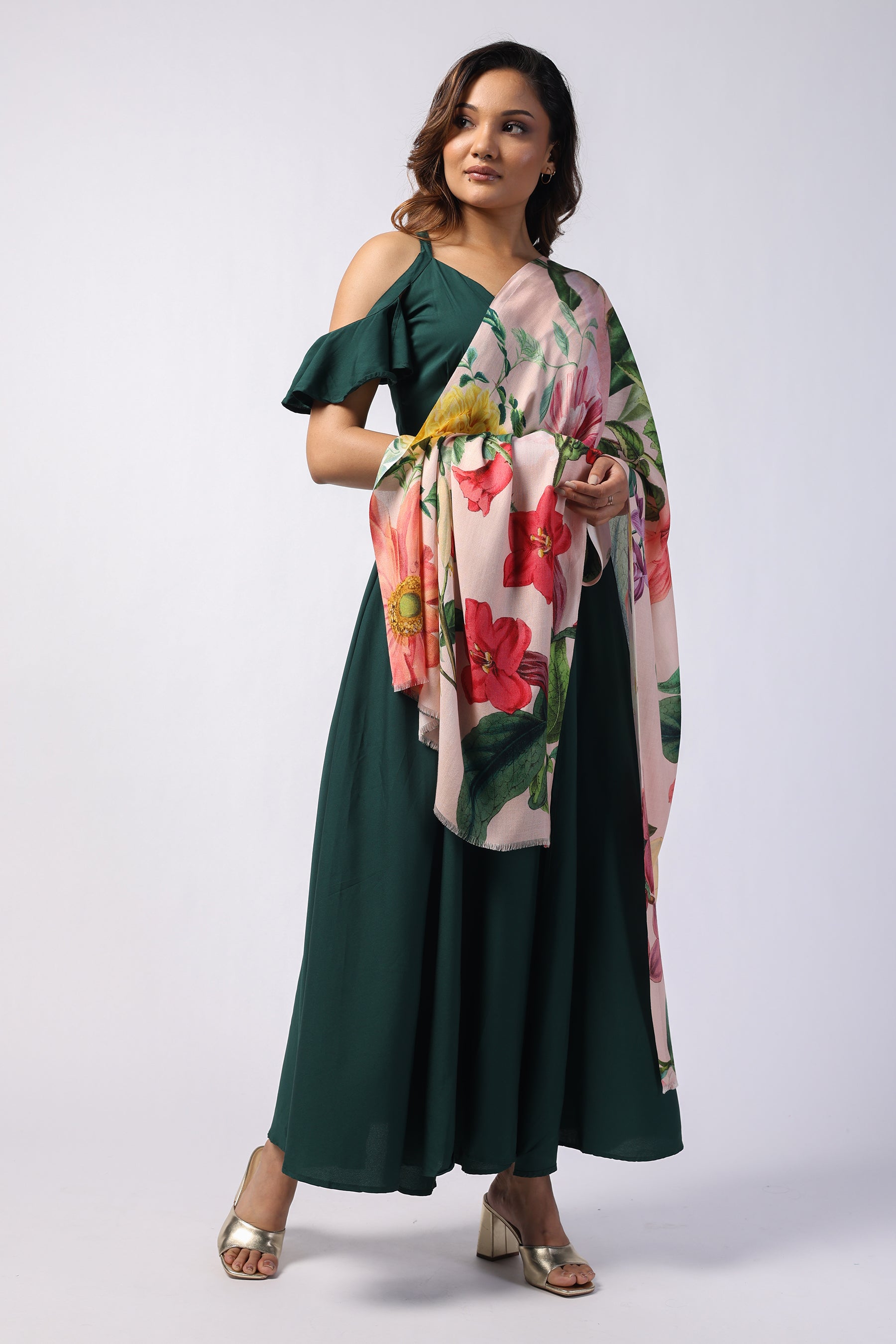 Floral printed bamboo silk stole